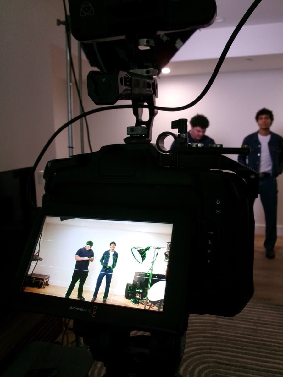 Cinema camera monitor framing a shot on set